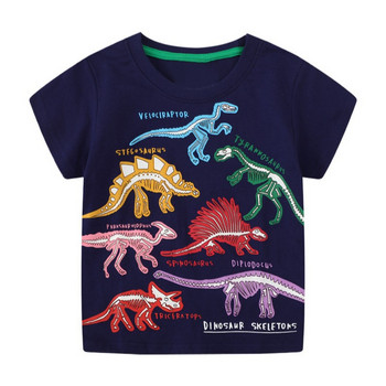 ALISHINREY Νέο καλοκαιρινό μπλουζάκι Βαμβακερό κοντομάνικο Cartoon Dinosaur Glow φωτεινά μπλουζάκια Παιδικά μπλουζάκια μπλουζάκια για αγόρια Παιδικά ρούχα