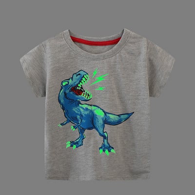 ALISHINREY új nyári póló pamut rövid ujjú rajzfilm Dinosaur Glow Luminous pólók gyerek pólók fiúk gyerekruhák