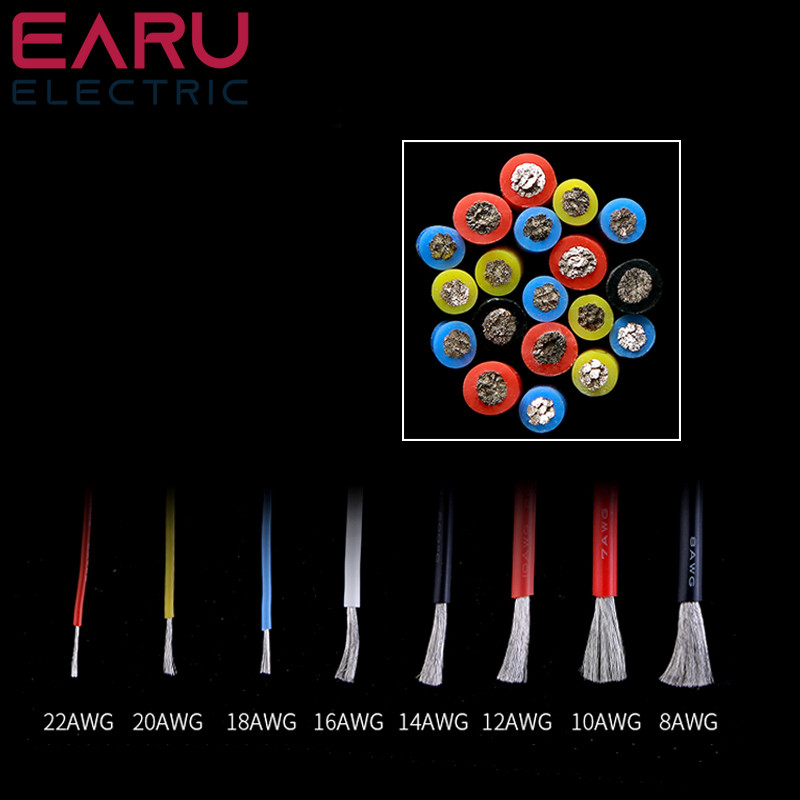 5 metrai / siunta Karščiui atsparus minkštas elektrinis silikoninis laidas 8 10 12 14 16 18 20 22 24 26 28 30 AWG 5M 6 Spalva Raudona Juoda Mėlyna