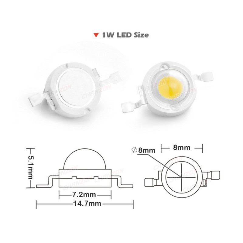 CHANZON 10 τμχ/παρτίδα Τσιπ LED υψηλής ισχύος 1W 3W Ζεστό Φυσικό Κρύο Ψυχρό Λευκό Κόκκινο Πράσινο Μπλε Κίτρινο 1 3 W Watt για DIY Spotlight Bulb