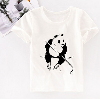 Унисекс модна тениска с щампи с къс ръкав Детски момчета Panda Детски тениски за момичета Бяла бебешка тениска с кръгло деколте Бяла нова 29M-9T