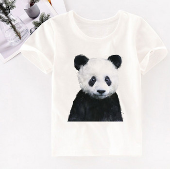 Унисекс модна тениска с щампи с къс ръкав Детски момчета Panda Детски тениски за момичета Бяла бебешка тениска с кръгло деколте Бяла нова 29M-9T