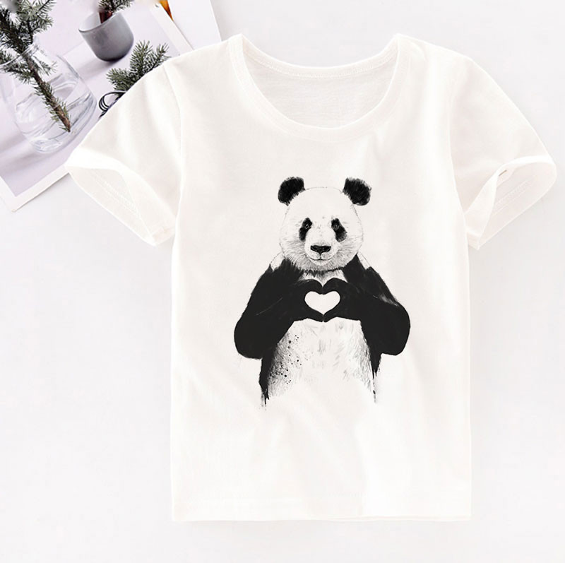 Unisex Fashion κοντομάνικο μπλουζάκι με στάμπα για αγόρια Παιδικά μπλουζάκια Panda για κορίτσια Λευκό μωρό μπλουζάκι με στρογγυλή λαιμόκοψη Λευκό νέο 29M-9T