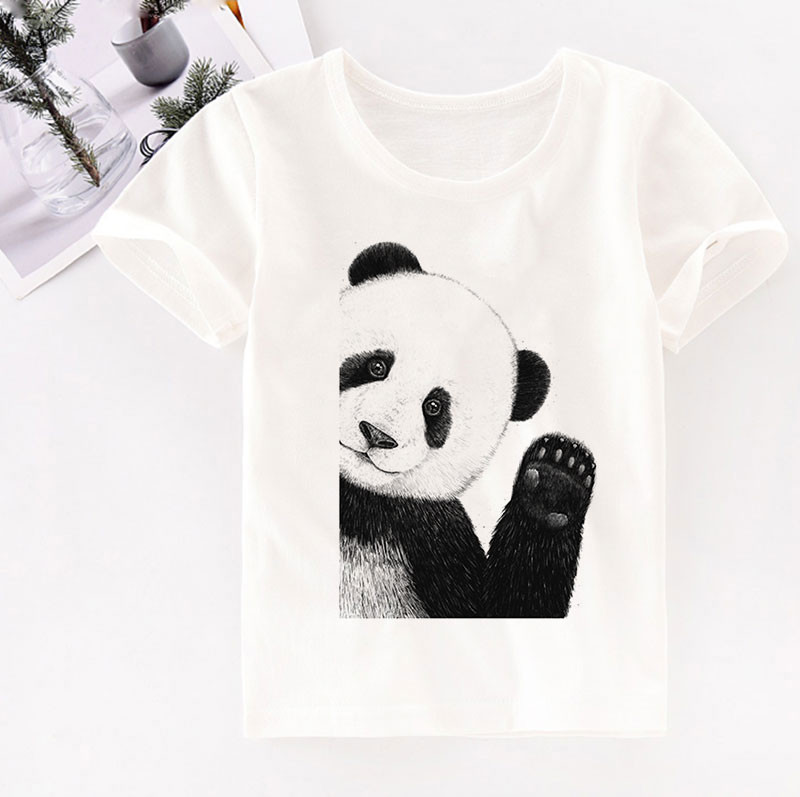Unisex Fashion κοντομάνικο μπλουζάκι με στάμπα για αγόρια Παιδικά μπλουζάκια Panda για κορίτσια Λευκό μωρό μπλουζάκι με στρογγυλή λαιμόκοψη Λευκό νέο 29M-9T