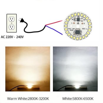 LED Chip 3W 5W 7W 9W 12W No Need Driver AC 220V-240V SMD 2835 Cold Warm White Στρογγυλές Χάντρες για λάμπα Spotlight