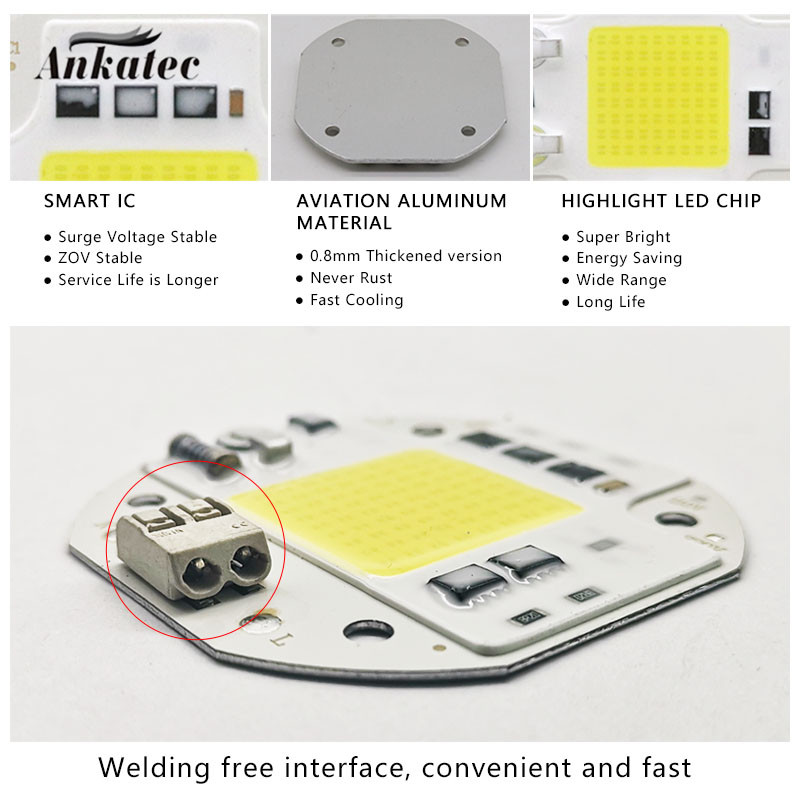 Be suvirinimo LED COB CHIP 20W 30W 50W AC110V 220V viso spektro augalų augimas šalta balta šilta balta šviesos diodų matrica LED matrica