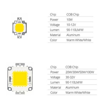 10W 20W 30W 50W 100W COB LED Chip DC9-12V30-36V Ενσωματωμένος λαμπτήρας υψηλής ισχύος Beads Μονάδα COB Chips Bulb Chips DIY FloodLight Spotlight