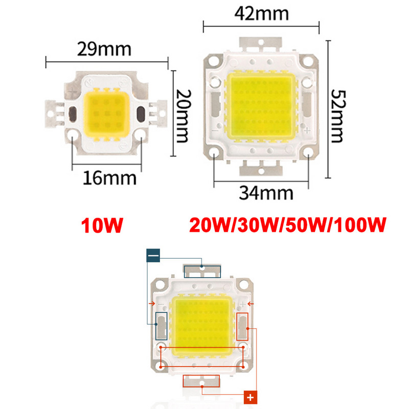 10W 20W 30W 50W 100W COB LED lustas DC9-12V30-36V Integruotas didelės galios lempos karoliukas COB modulis Lemputės lustai pasidaryk pats FloodLight prožektorius
