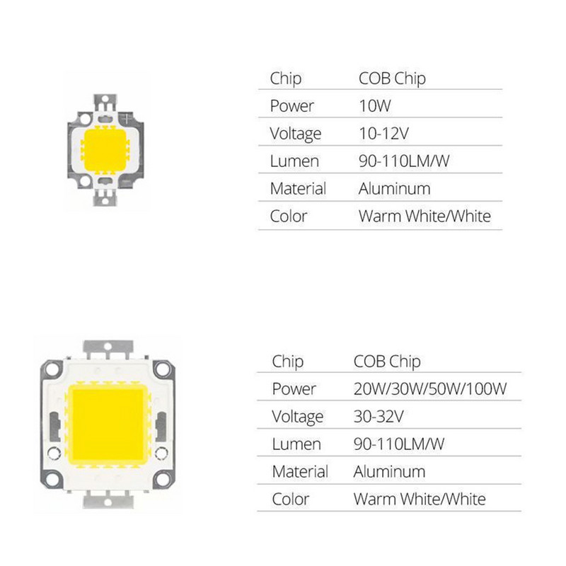 10W 20W 30W 50W 100W COB LED lustas DC9-12V30-36V Integruotas didelės galios lempos karoliukas COB modulis Lemputės lustai pasidaryk pats FloodLight prožektorius