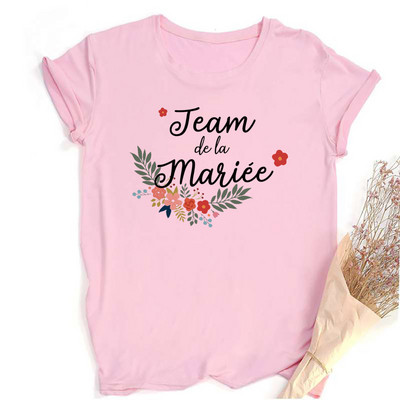 Bride Team Bride francia nyomtatott póló Leánybúcsú póló Esküvői zuhany póló Koszorúslány csoport felső esküvői ruhák ruhák