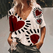 Fashion Love női póló V-nyakú, rövid ujjú női ruhák nyári alkalmi felső póló bő, nagyméretű póló lányoknak pulóver