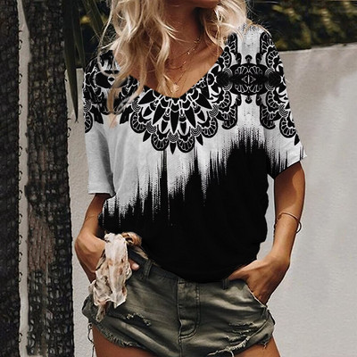 Fashion Love női póló V-nyakú, rövid ujjú női ruhák nyári alkalmi felső póló bő, nagyméretű póló lányoknak pulóver