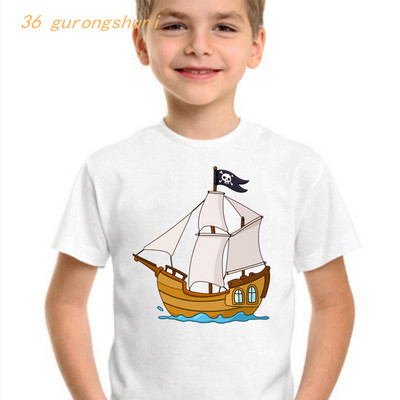 gyerek vicces póló fiúknak pólók koponya Pirate Ship grafika gyerek póló fiú pólók nyári felsők lányoknak ingek gyerekruhák