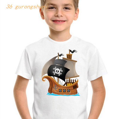 gyerek vicces póló fiúknak pólók koponya Pirate Ship grafika gyerek póló fiú pólók nyári felsők lányoknak ingek gyerekruhák