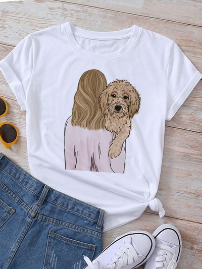 Új divatos női póló Kutyaszerető póló Never Walk Alone Nyomtatott felsők Női rövid ujjú pólók Love Dog Woman Tops póló