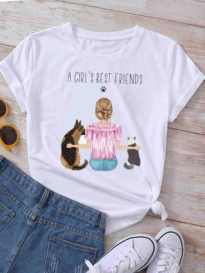 Új divatos női póló Kutyaszerető póló Never Walk Alone Nyomtatott felsők Női rövid ujjú pólók Love Dog Woman Tops póló