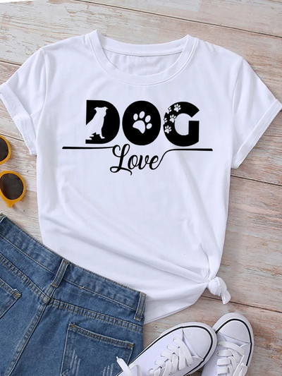 Új divatos női póló Kutyaszerető póló Never Walk Alone Nyomtatott felsők Női rövid ujjú pólók Love Dog Woman Tops póló