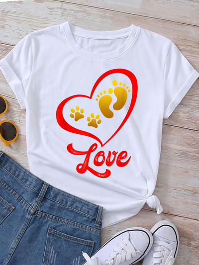 Új divatos női póló Kutyaszerető póló Never Walk Alone Nyomtatott felsők Női rövid ujjú pólók Love Dog Woman Tops póló