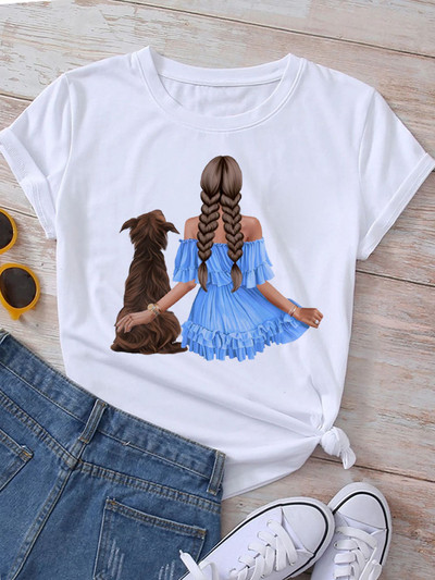 Új divatos női póló Kutyaszerető póló Never Walk Alone Nyomtatott felsők Női rövid ujjú pólók Love Dog Woman Tops póló