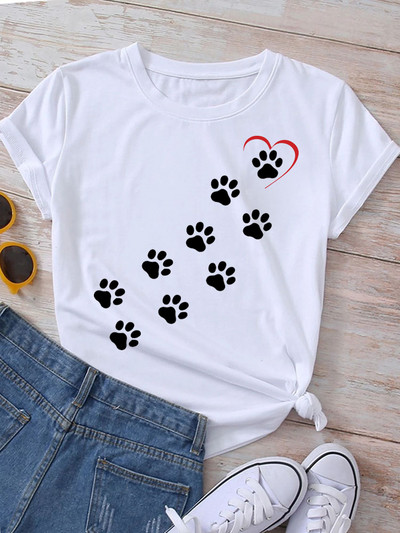 Új divatos női póló Kutyaszerető póló Never Walk Alone Nyomtatott felsők Női rövid ujjú pólók Love Dog Woman Tops póló