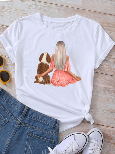 Új divatos női póló Kutyaszerető póló Never Walk Alone Nyomtatott felsők Női rövid ujjú pólók Love Dog Woman Tops póló