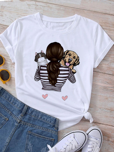 Új divatos női póló Kutyaszerető póló Never Walk Alone Nyomtatott felsők Női rövid ujjú pólók Love Dog Woman Tops póló