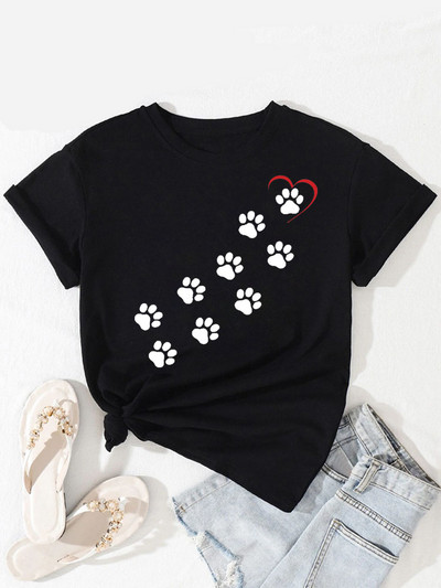 Új divatos női póló Kutyaszerető póló Never Walk Alone Nyomtatott felsők Női rövid ujjú pólók Love Dog Woman Tops póló