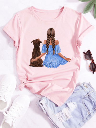Új divatos női póló Kutyaszerető póló Never Walk Alone Nyomtatott felsők Női rövid ujjú pólók Love Dog Woman Tops póló