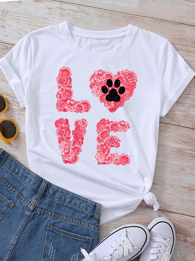 Új divatos női póló Kutyaszerető póló Never Walk Alone Nyomtatott felsők Női rövid ujjú pólók Love Dog Woman Tops póló