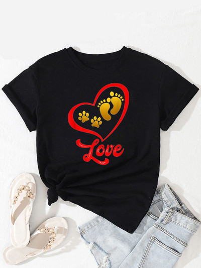 Új divatos női póló Kutyaszerető póló Never Walk Alone Nyomtatott felsők Női rövid ujjú pólók Love Dog Woman Tops póló