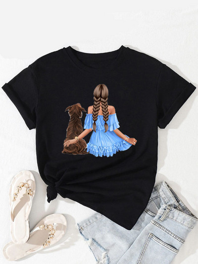 Új divatos női póló Kutyaszerető póló Never Walk Alone Nyomtatott felsők Női rövid ujjú pólók Love Dog Woman Tops póló