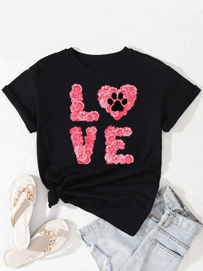 Új divatos női póló Kutyaszerető póló Never Walk Alone Nyomtatott felsők Női rövid ujjú pólók Love Dog Woman Tops póló