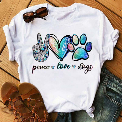 Peace Love Dogs Nyomtatott Női póló Divatos Vintage Grafikus nyomdai póló Vicces póló Harajuku nyári póló Női felsők