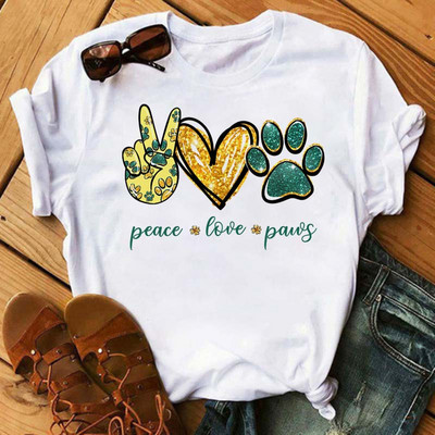 Peace Love Dogs Nyomtatott Női póló Divatos Vintage Grafikus nyomdai póló Vicces póló Harajuku nyári póló Női felsők