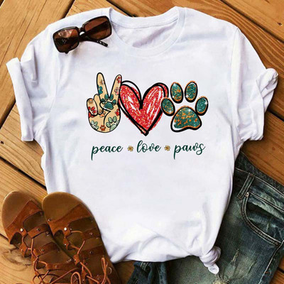 Peace Love Dogs Nyomtatott Női póló Divatos Vintage Grafikus nyomdai póló Vicces póló Harajuku nyári póló Női felsők