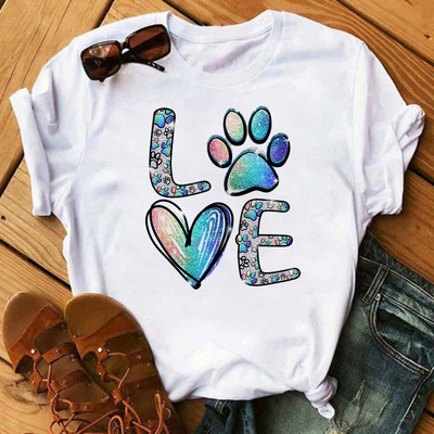Peace Love Dogs Nyomtatott Női póló Divatos Vintage Grafikus nyomdai póló Vicces póló Harajuku nyári póló Női felsők