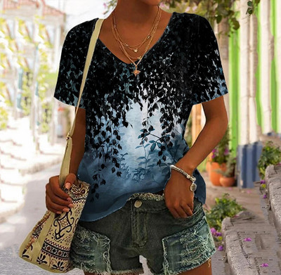 Nyári új női póló 3d virágmintás V-nyakú rövid ujjú blúz Fashion nagy méretű pólók női ruházat Y2k női póló