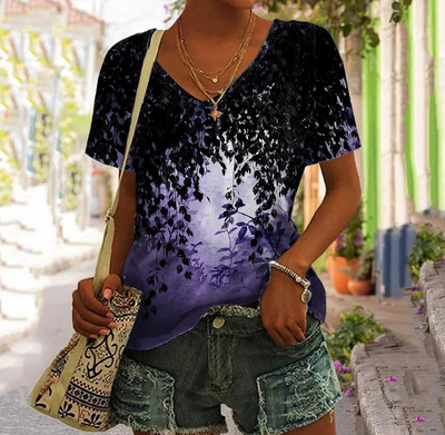 Nyári új női póló 3d virágmintás V-nyakú rövid ujjú blúz Fashion nagy méretű pólók női ruházat Y2k női póló