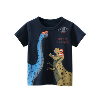 3D тениска с анимационен принт с животни за момчета, момичета, лятна памучна тениска, дрехи с принт на динозавър, акула, 2-10 години, детски горнища, тениски, дрехи