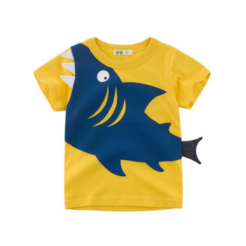 Μωρό αγόρι καλοκαιρινά μπλουζάκια Παιδικά νήπια Παιδιά Κινούμενα σχέδια Ζώα Καρχαρίας Δεινόσαυρος τύπωμα Βαμβακερά μπλουζάκια Ρούχα