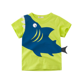Μωρό αγόρι καλοκαιρινά μπλουζάκια Παιδικά νήπια Παιδιά Κινούμενα σχέδια Ζώα Καρχαρίας Δεινόσαυρος τύπωμα Βαμβακερά μπλουζάκια Ρούχα