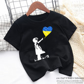 Vicces Ukrajna Banksy fekete nyomtatott póló fiú lány nyár Jó minőségű felsők póló Little Baby Rock utcai ruhák