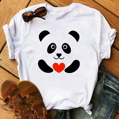 Új trend női póló Aranyos Panda Grafikus nyomtatott női póló Alkalmi harajuku rövid ujjú Kawaii női pólók