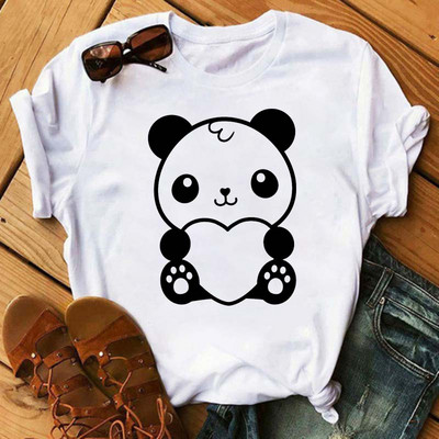 Új trend női póló Aranyos Panda Grafikus nyomtatott női póló Alkalmi harajuku rövid ujjú Kawaii női pólók