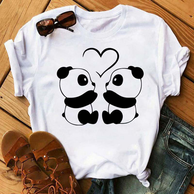Új trend női póló Aranyos Panda Grafikus nyomtatott női póló Alkalmi harajuku rövid ujjú Kawaii női pólók