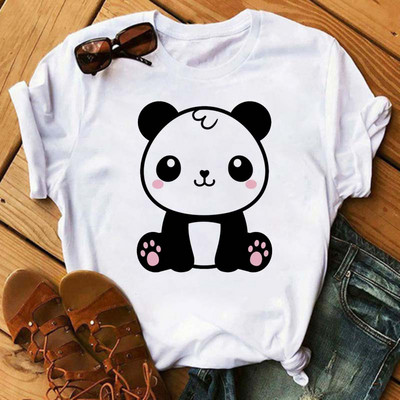 Új trend női póló Aranyos Panda Grafikus nyomtatott női póló Alkalmi harajuku rövid ujjú Kawaii női pólók