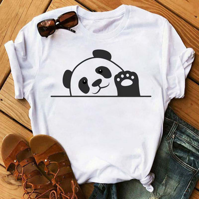 Új trend női póló Aranyos Panda Grafikus nyomtatott női póló Alkalmi harajuku rövid ujjú Kawaii női pólók