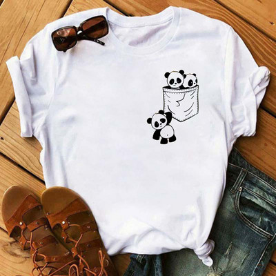 Új trend női póló Aranyos Panda Grafikus nyomtatott női póló Alkalmi harajuku rövid ujjú Kawaii női pólók