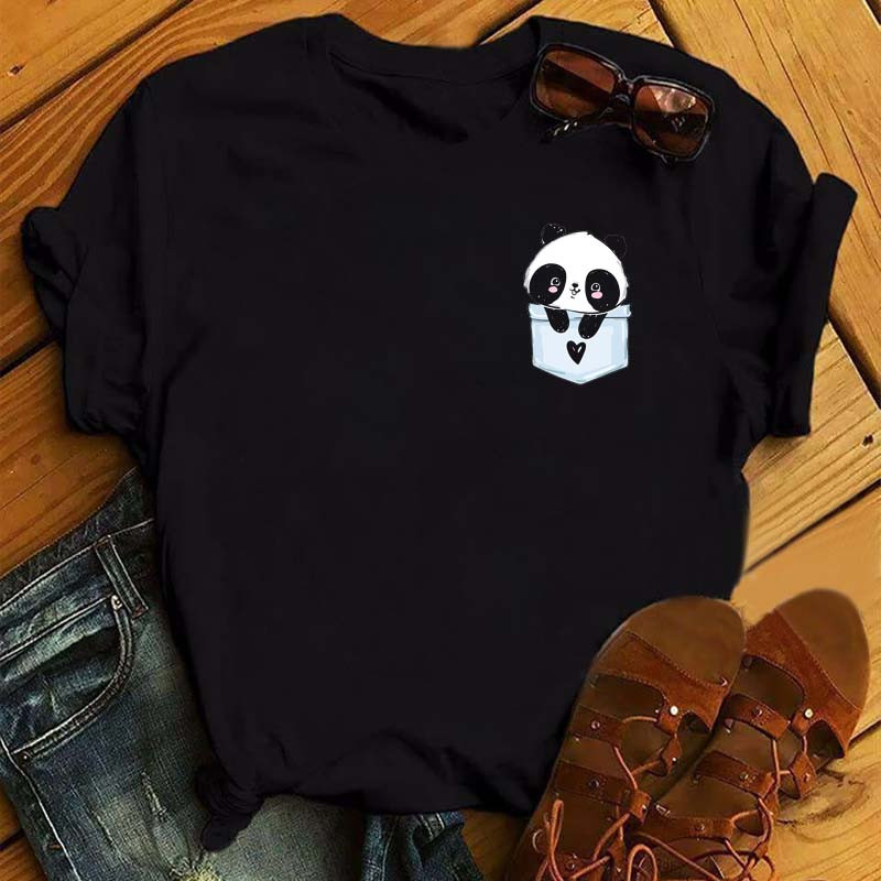 Tricou pentru femei, la tendință nouă, drăguț panda, cu imprimeu, tricou pentru femei, ocazional, Harajuku, mâneci scurte, Kawaii, pentru femei
