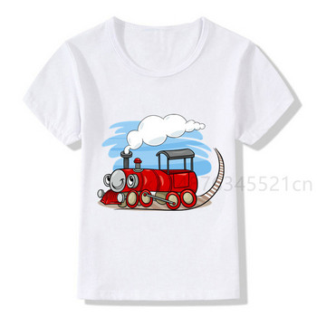 Влак Сладък анимационен товарен влак Бебешки момчета Любимо детско облекло Бяла тениска Модно улично облекло Детски тениски Плюс размер Влак